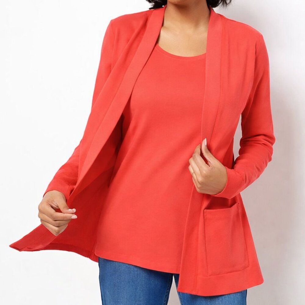 NEW Isaac Mizrahi Live Essentials Layered Pima Cotton Top Coral XXS